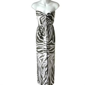 Tommy Bahama Strapless Maxi Dress Women's Large Green White Tropical Zebra Print